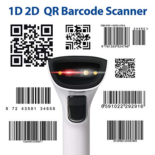Sumicor 2D Barcode Scanner, White Black Handheld Bar Code Scanner 3 in 1 USB Wired & 2.4G Wireless & Bluetooth QR Code Micro PDF417 1D Barcode Scanner with Vibration