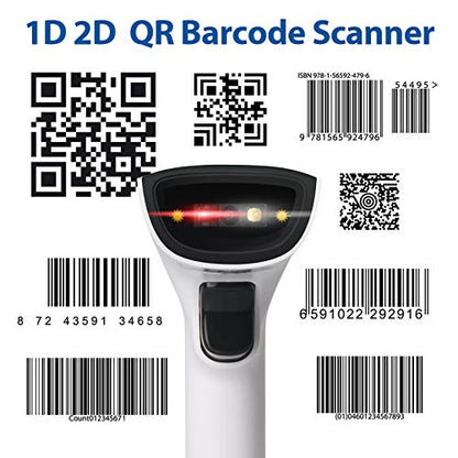 Sumicor 2D Barcode Scanner, White Black Handheld Bar Code Scanner 3 in 1 USB Wired & 2.4G Wireless & Bluetooth QR Code Micro PDF417 1D Barcode Scanner with Vibration