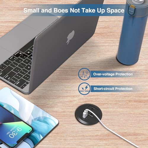 Desktop Power Grommet, 2inch Desktop Power Grommet Outlet, Recessed Power Strip Outlet with 1 USB and 1 Type-C, 20W PD Fast Charge for Desk, Kitchen, Office, Home, Hotel and More