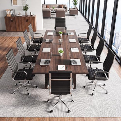 Okeysen Black Conference Room Chairs, Modern Ergonomic PU Leather Office Desk Chair Ribbed for Office, High Back Executive Swivel Rolling Task Chair for Home - color: Black-ribbed