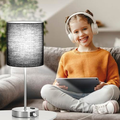 Lynnoland Set of 2 Touch Control Table Lamps with 2 USB & AC Outlet, 3-Way Dimmable Bedside Nightstand Lamps for Bedroom Living Room Nursery, 800 Lumens 5000K Daylight Bulbs Included - color: Black & Brushed Nickel (Base) - 5000K