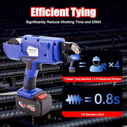 Electric Rebar Tying Machine 8-34mm, Automatic Steel Binding Tool with 2x4400mAh Batteries & Wire Coils, Efficient Rebar Tier Gun for Construction