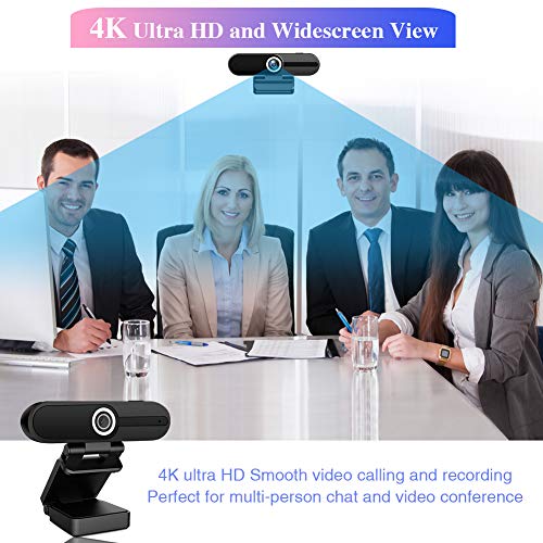 4K Webcam with Microphone, 8MP Laptop PC Desktop Computer Web Camera, USB Webcams for Video Calling Recording Streaming Video Conference, Webcam with Tripod，Privacy Shutter - color: Black 4K