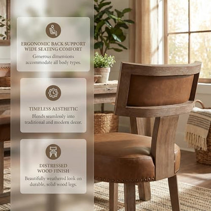 HNY Mid Century Modern Dining Chairs Set of 2, Farmhouse PU Leather Upholstered Accent Chairs Curved Nailhead Trim Backrest Kitchen Chairs, with Hardwood Frame, Brown - color: Brown Nailhead