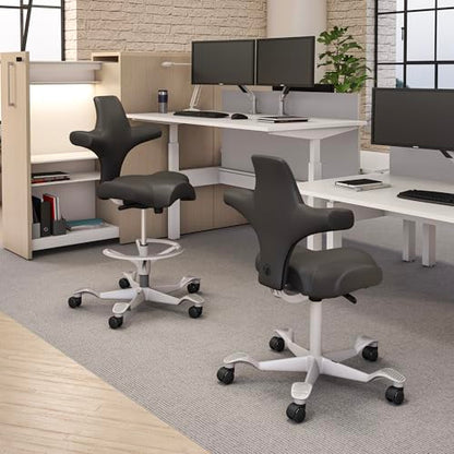 HAG Capisco Sit to Stand Chair-Silver Frame-Upholstered Gray Ash Vinyl - color: Gray Ash
