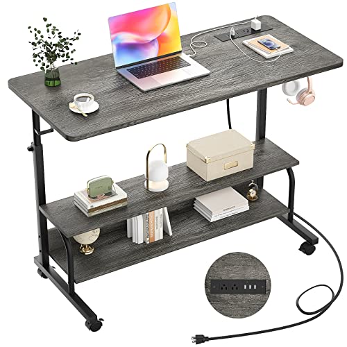 Armocity 39" Rolling Standing Desk with Charging Station for Couch Bed - color: Grey Oak, size: 39''