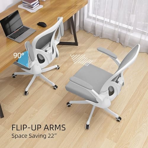 Monhey Ergonomic Office Chair, 90°-125° Tilt Back Home Desk Chair with 360° Swivel & Mute Wheels, High Back Mesh Computer Chair for Adults with Lumbar Support, 330 LBS Capacity (01White+Gray) - color: 01white+gray