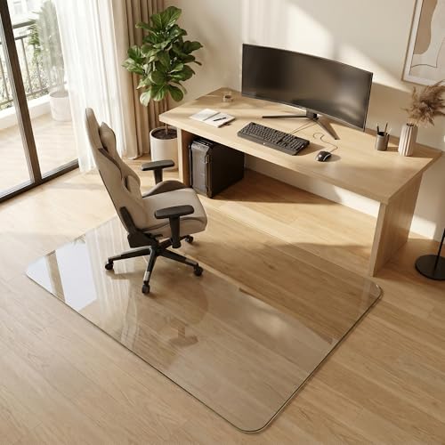 36"x55" Tempered Glass Chair Mat for Hardwood Floor & Carpet | 0.2" Thick Heavy-Duty Tempered Glass With 4 Non-Slip Pads, Smooth Rolling Surface Protects Floors From Scratches And Cracks - size: 36" x 55"