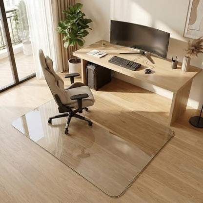 36"x55" Tempered Glass Chair Mat for Hardwood Floor & Carpet | 0.2" Thick Heavy-Duty Tempered Glass With 4 Non-Slip Pads, Smooth Rolling Surface Protects Floors From Scratches And Cracks - size: 36" x 55"