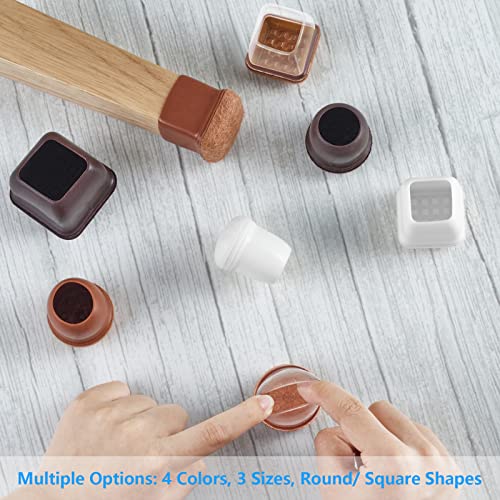 16 Pack Chair Leg Floor Protectors for Hardwood Floors, Round Rubber Furniture Sliders, 360°Felt Pad Bottom Wrapped Thickening Silicone Furniture Legs Caps Covers(Round,Clear-Brown-M) - size: Transparent-M