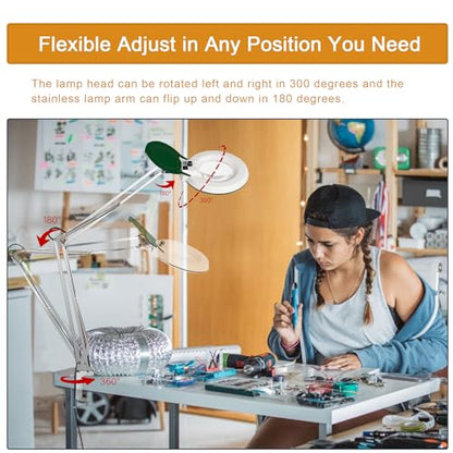 10X Magnifying Glass with Light and Stand,LED Dimmable Lighted Desk Lamp with Clamp,Magnifier Hands Free-Adjustable Stainless Steel Bracket,for Crafts Hobbies Reading Painting Sewing Close Work - style: Minimalist