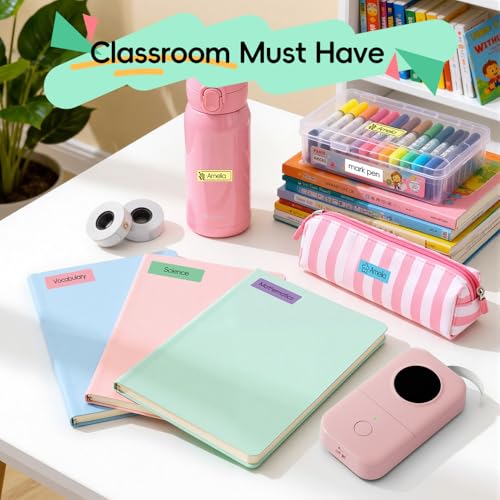 Phomemo Label Maker, D30 Label Maker Machine with Tape, Mini Bluetooth Label Makers, Small Portable Thermal Label Printer, Sticker Maker for School Classroom Teacher Home Kitchen Office Supplies - color: Pink