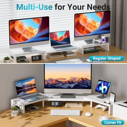 BONTEC Triple Monitor Stand Riser with Smartphone Holder, White - color: White, size: 53.3 in