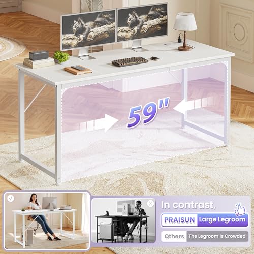 PRAISUN 63 X 24 Inch Computer Desk, Power Outlets, USB-C, White - color: White, size: 63inch