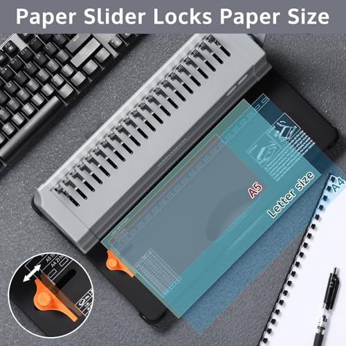 OFFNOVA Binding Machine, 21-Hole 450 Sheets Paper Comb Punch Binder Machine for Letter Size / A4 / A5 Paper, Easy to Punch Handle, Adjustable Margin, Gray - style: Single-arm Gray
