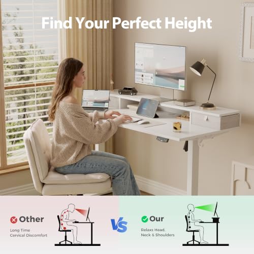 Agilestic 48 x 24 Inches Electric Standing Desk with 2 Storage Drawers, Adjustable Height Sit and Stand Computer Table with Splice Board, White - color: White, size: 48 x 24 Inches with 2 drawers