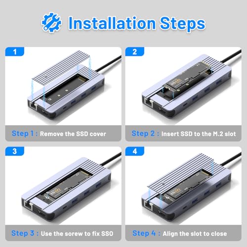 12-in-1 USB C Hub with M.2 SSD Enclosure – Expand Your Laptop with 4K/60Hz HDMI, 1Gbps Ethernet & Dual Storage (NVMe/SATA), USB 3.0/USB-C (5Gbps)–Works with MacBook Pro, Perfect for Multi-Tasking - size: 12 in 1 Support SATA & NVMe