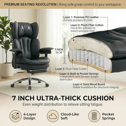 Big & Tall Office Chair, 400lbs Executive Chair with Footrest, Black - color: Black
