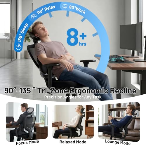 Ergonomic Office Desk Chair, High Back Breathable Mesh Computer Chair, 3D Lumbar Support, 2D Headrest & 3D Armrests, 300lbs Heavy Duty Task Chair for Home Office Work Gaming, Black - color: Black