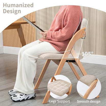 Folding Chairs with Padded Seats | Wooden Stackable Dining Chair Set of 2 with Removable Cover Extra for Guests Kitchen Office Wedding Party Picnic, Cream - color: Cream, size: 2PCS
