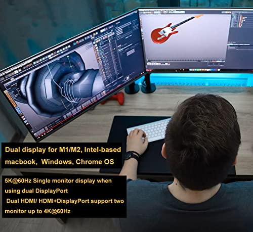 WAVLINK USB 3.0 Dual 4K@60Hz Laptop Docking Station for Thunderbolt 5/4/3, USB-C/A Windows, MacOS(Mac M1-M5,MacBook Neo), ChromeOS (2X HDMI, 2X Display Port, LAN, 6 USB 3.0, Audio)