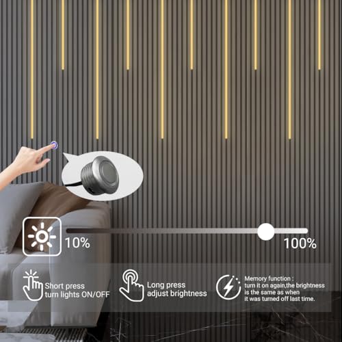 HAMRVL Black Wall Panel Lights - 10pcs 3000K Warm White Slat Wall Lights with Touch Control, Dimmable Self-Adhesive LED Recessed Lighting for Wood Slat Wall Panel, Media Wall, Bedroom, Living Room - size: 19.7in＋39.4in/10 Pack