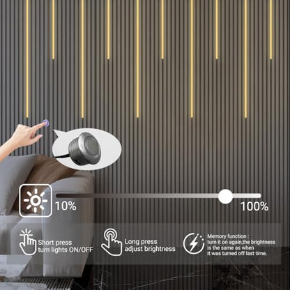 HAMRVL Black Wall Panel Lights - 10pcs 3000K Warm White Slat Wall Lights with Touch Control, Dimmable Self-Adhesive LED Recessed Lighting for Wood Slat Wall Panel, Media Wall, Bedroom, Living Room - size: 19.7in＋39.4in/10 Pack