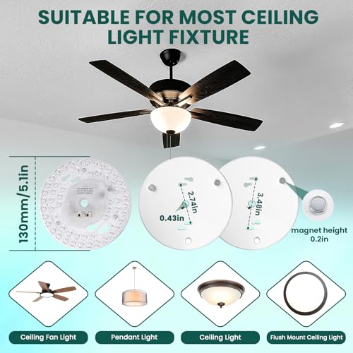 5.1inch Ceiling Fan LED Light Replacement, 24W 2100Lm Ceiling Fan Light kit,3CCT 3000K/4000K/5000K Dimmable LED Engine Retrofit kit for Ceiling Light, Pendant-1Pack