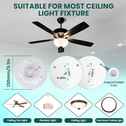 5.1inch Ceiling Fan LED Light Replacement, 24W 2100Lm Ceiling Fan Light kit,3CCT 3000K/4000K/5000K Dimmable LED Engine Retrofit kit for Ceiling Light, Pendant-1Pack