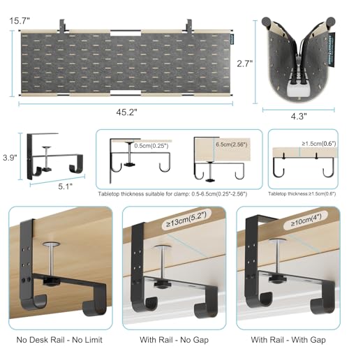 No Drill Under Desk Cable Management Tray, 45.2" Felt Cord Organizer - size: 45.2"-Khaki