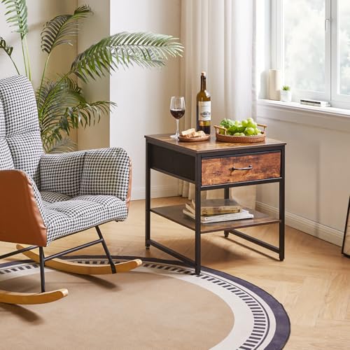 Aibiju Small Table Stand with Drawers, Multi-Functional Side & Printer Accent Table with Storage Shelf, Rustic Brown YD-TM156H - color: Rustic Brown, style: With Drawers