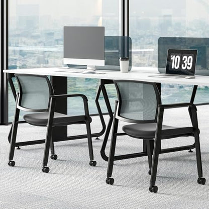 Giantex 4-Pack Waiting Room Chair Set, Rolling Office Desk Chairs with PU Wheels, Armrests, Stackable Guest Chair for Office, School, Lobby,Reception, Conference, Grey - color: Grey