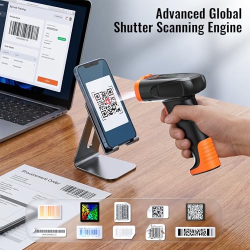 Tera Barcode Scanner Wireless Handheld: 1D 2D QR Li-Polymer 2200mAh, D5300 | 640*480 Global CMOS, BT 2.4G Wireless, USB Wired, Date & Time, Prefix Suffix, Retail Warehouse Library School Office, Orange