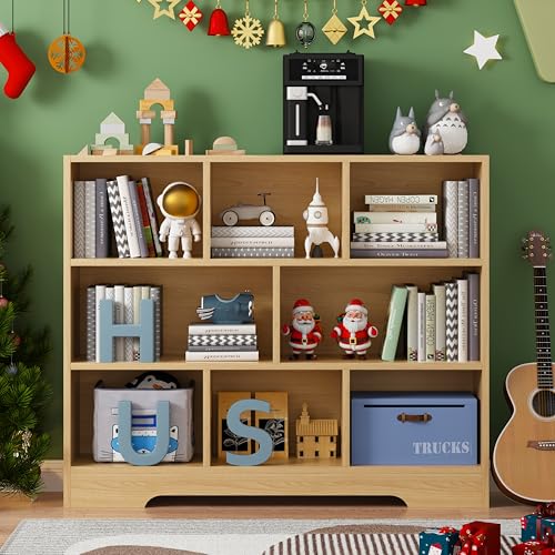 Book Shelf, 8 Cubes Storage Organizer, Open Shelf Bookcase Log Bookshelf | 3-Tier Wooden Cube Shelf, Freestanding Cube Storage for Bedroom, Living Room, Home Office - color: Wooden, size: 8 Cubes-1 PCS