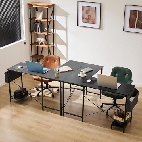 Sweetcrispy L Shaped Desk - Computer Gaming Corner Desk | PC Table Organizer with CPU Stand Side Bag for Home Office Dorm Sturdy, Writing Workstation, Black, 50-Inch