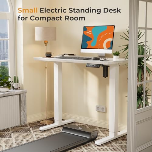 JOY worker Electric Glass Standing Desk, 35" Small Drafting Table on Wheels - color: White Glass, size: 35" * 20"