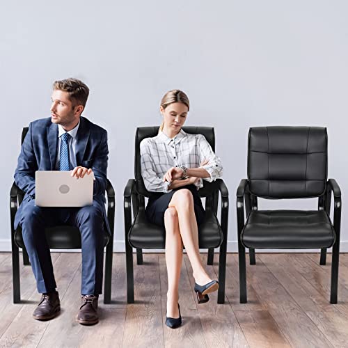JupiterForce Waiting Room Chairs, Leather Office Reception Guest Chair No Wheels with Padded Arms Rest for Home Conference Lobby Area Meeting Church Clinic, Set of 2, Black