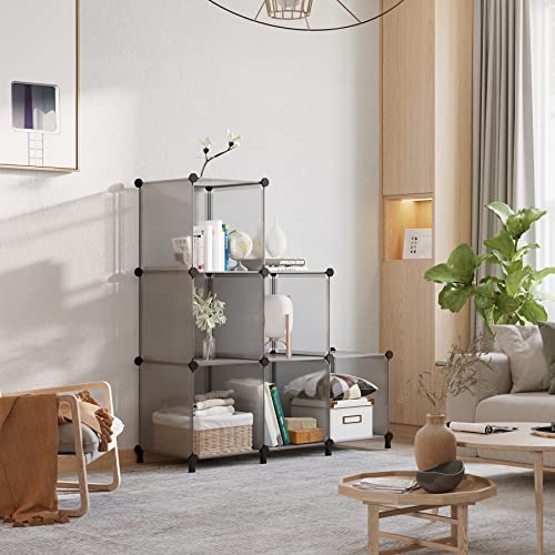 AWTATOS Cube Storage Organizer, Closet Organizers, 6 Cube Shelf, Grey | Portable Closet Storage Shelves, DIY Stackable Storage Cubes Bookshelf, Plastic Clothes Organizer Shelving for Bedroom, Home - color: Grey