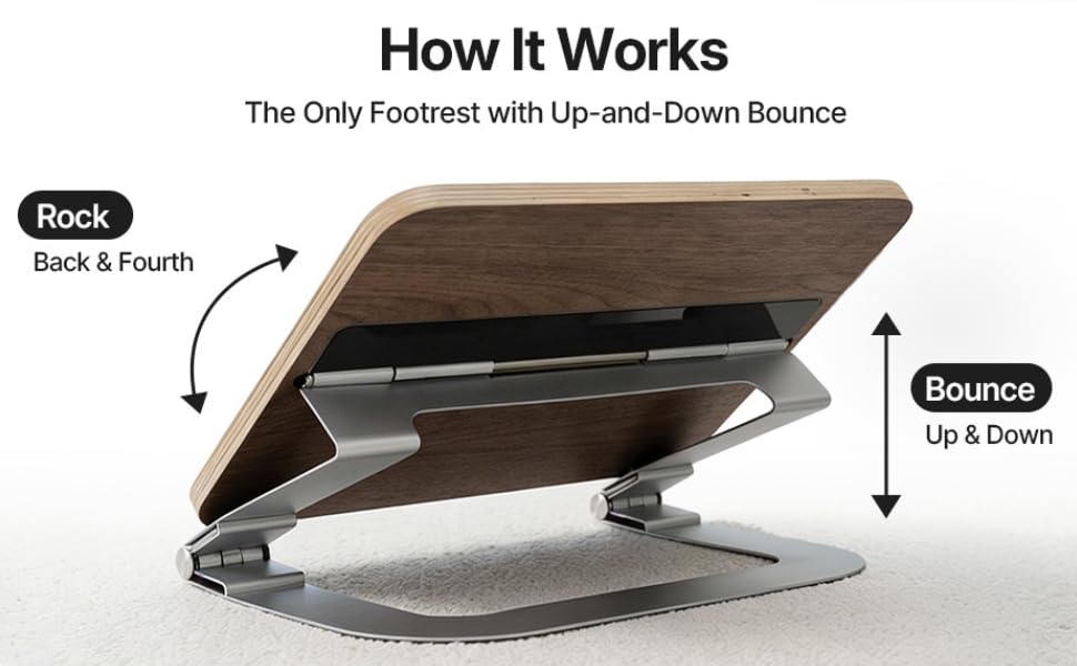 Under Desk Footrest for Active Sitting – Motion Rocking Foot Rest to Bounce & Fidget While You Work – Ergonomic Wooden Desk Foot Rest for Circulation & Focus – Hopper - color: Walnut