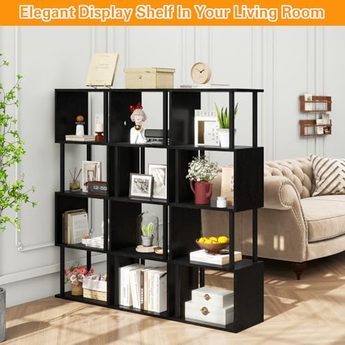 IBUYKE 5-Tier Tall Bookshelf,S-Shaped Geometric Bookcase,Black WBC015B - color: Black, size: 5 Tier