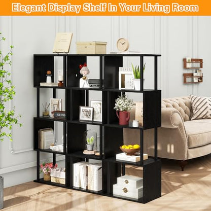 IBUYKE 5-Tier Tall Bookshelf,S-Shaped Geometric Bookcase,Black WBC015B - color: Black, size: 5 Tier