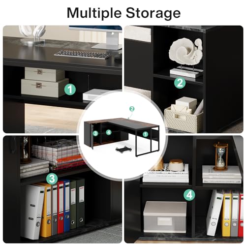 Tribesigns 71 inch Executive Desk, L Shaped Desk with Cabinet Storage, Executive Office Desk with Shelves, Business Furniture Set Workstation for Home Office, Black - color: Black