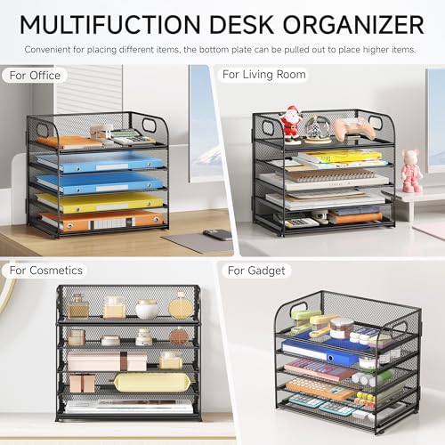2 Pack 5-Tier Paper Organizer Letter Tray with Handle - Black Mesh Desk Paper Sorter File Organizer for Office, Home or School File Folder Holder - color: 5 Tier 2p-black, size: 12.6" x 9.1" x 11.5"