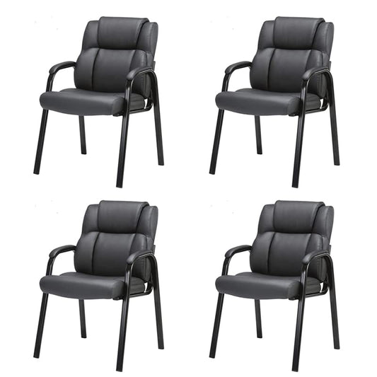 CLATINA Black Guest Chair with Arms, Office Reception Chairs for Conference and Waiting Room, Ergonomic Leather Visitor Desk Chair No Wheels Side Office Home Chairs, 4PK - color: Black, size: 4PK