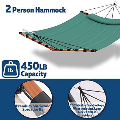 TegerDeger 12FT 2 Person Hammock with V Shaped Spreader Bar -Lake Blue - color: Lake Blue