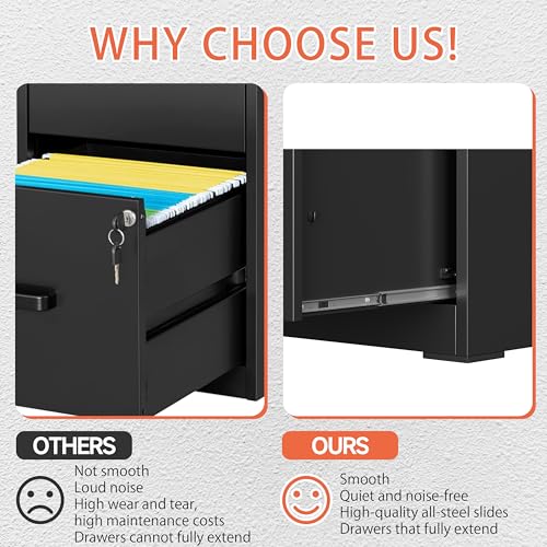 2 Drawer File Cabinet with Lock,Black Metal Filing Cabinets,Steel Vertical Fit Hanging Files, Letter,File Box and A4 Documents-Assembly Require - color: Black, size: Vertical 2 Drawer
