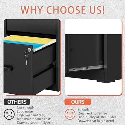 2 Drawer File Cabinet with Lock,Black Metal Filing Cabinets,Steel Vertical Fit Hanging Files, Letter,File Box and A4 Documents-Assembly Require - color: Black, size: Vertical 2 Drawer
