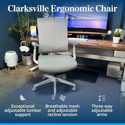 Clarksville Ergonomic Office Chair, Adjust Lumbar Support, Fog | Mesh Back Office Chair, Synchro-Tilt Recline Home Office Desk Chairs with 3-Way Arms, 300 lb Capacity Computer Chair - color: Fog