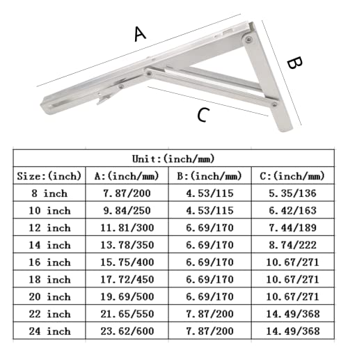 Folding Shelf Brackets 24 inch Heavy Duty,Max Load: 550 lb-Stainless Steel Collapsible Shelf Bracket,Wall Mounted Folding Table Bracket Save Space,Pack of 2 - size: 24 Inch