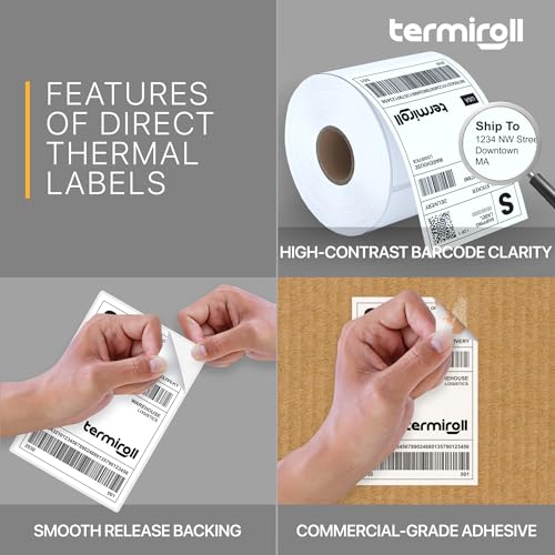 4x6 Thermal Shipping Labels Roll – 350 Precision Cut Direct Thermal Labels, Commercial Grade Strong Adhesive, Compatible with Rollo, Zebra, MUNBYN & iDPRT Printers - size: 4x6 - 1 Roll | 350 Labels